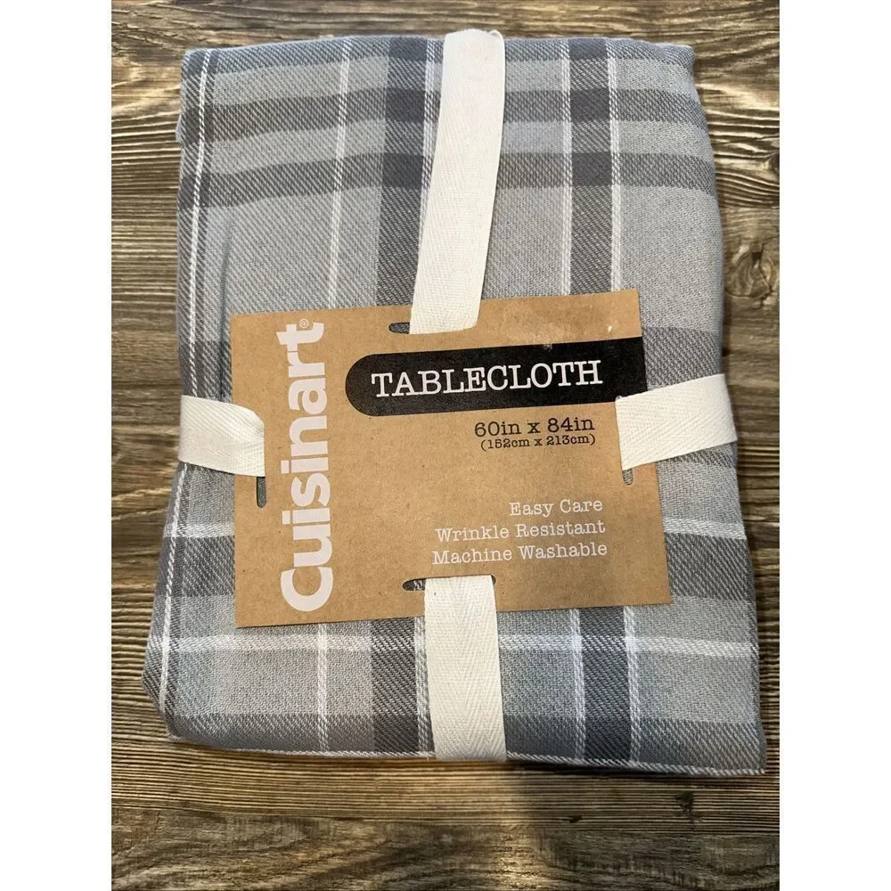 Cuisinart 60x84 Inch Plaid Cotton/Polyester Tablecloth Machine Wash NWT.